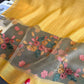 Black Elegant Embroidered Begonia Flower Long Scarf for Women - Beaded Faux Silk Shawl with Floral Design, Lightweight Sunscreen Wrap for Spring Autumn Daily Wear