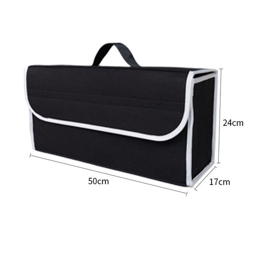 Black Foldable Felt Car Trunk Organizer with Handle - Multi-Compartment Storage Box for Tools and Groceries, Durable Collapsible Cargo Organizer for All Vehicle Types