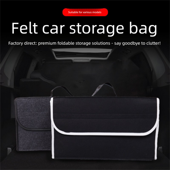 Dark gray Foldable Felt Car Trunk Organizer with Handle - Multi-Compartment Storage Box for Tools and Groceries, Durable Collapsible Cargo Organizer for All Vehicle Types