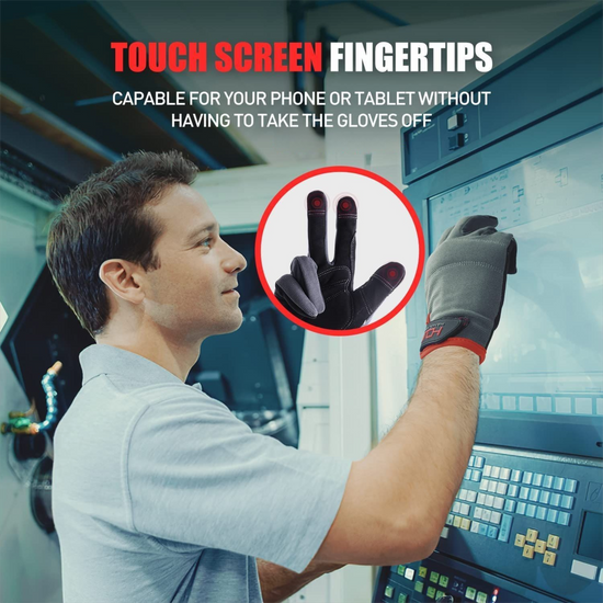 Size XL Touchscreen Work Gloves - Reinforced Padded Palm with Shock Absorption - Lightweight Flexible Mechanic Gloves with Adjustable Wrist Strap, High Dexterity for DIY Maintenance, Gardening and Workshop Tasks