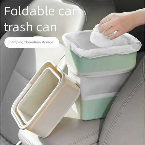 Light green Foldable Car Trash Can and Multi-Functional Storage Bin - Includes 5 Rolls of Bags - Leak-Proof Waterproof Design for Road Trips, Camping and Daily Commuting - Space Saving Portable Organiser(large)