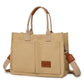 Khaki Large Canvas Tote Bag for Women - Multi-Pocket Utility Organiser with Wide Adjustable Shoulder Strap - Trendy Crossbody and Handheld Bag for Work, Shopping and Travel - Daily Comfort Solution
