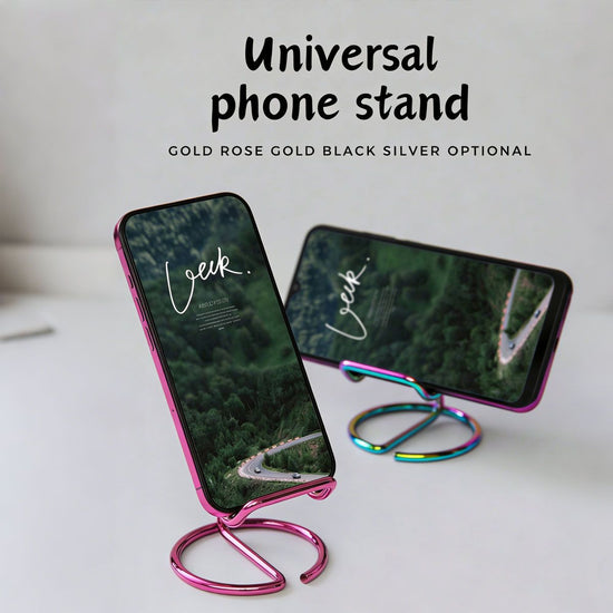 2-Pack Gold Universal Aluminum Phone Stand - Minimalist One-Piece Metal Tablet Holder - Durable Integrated Fixed Angle Desktop Bracket, Sleek Industrial Design for Home Office and Bedroom