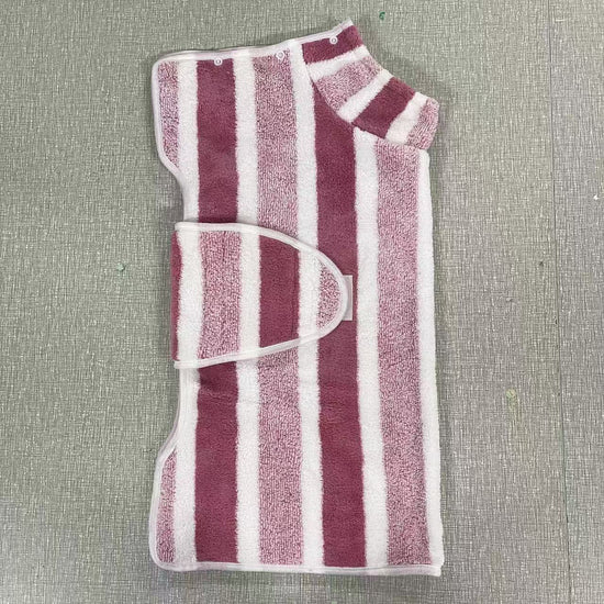 Red Stripes Super Absorbent Pet Bathrobe with Waist Belt & Neck Snap - Full Coverage Quick-Drying Towel for Dogs & Cats (XL Size)