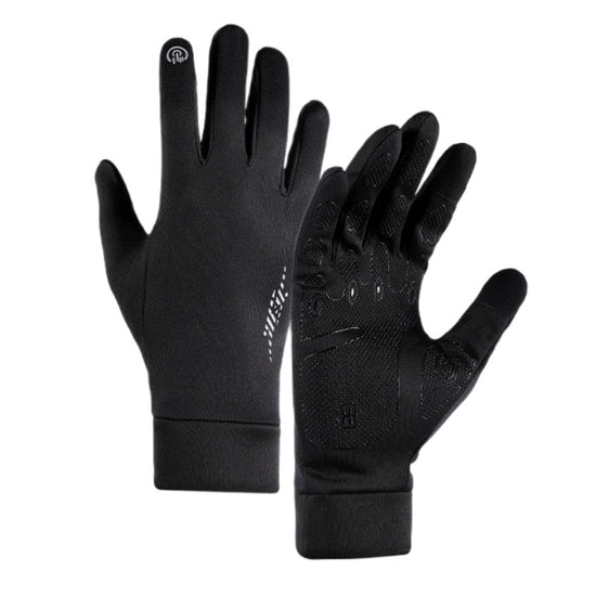 Black Windproof Thermal Sports Gloves with Touchscreen Fingertips & Anti-Slip Palm Grip for Running & Cycling (SD-01 Buckle / L Size)
