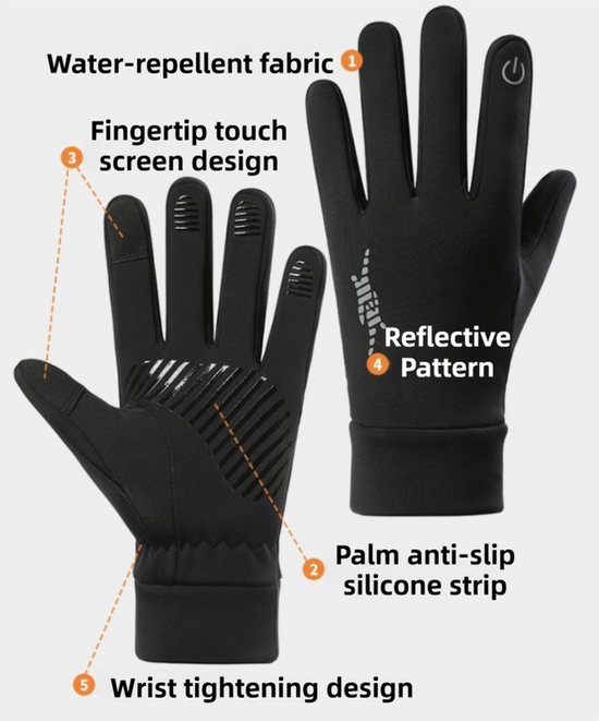 Black Windproof Thermal Sports Gloves with Touchscreen Fingertips & Anti-Slip Palm Grip for Running & Cycling (SD-01 Buckle / XL Size)