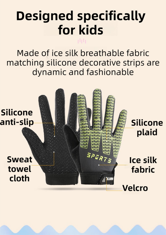 Black and Red Breathable Half-Finger Cycling Gloves for Kids - Non-Slip Silicone Grip, Ice Silk & Shock-Absorbing Sports Mitts (M Size)
