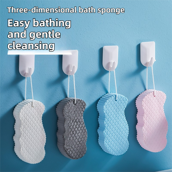 3PCS Grey Nordic Style 3D Fish Scale Exfoliating Sponge - High Elasticity Body Scrubber for Painless Deep Clean