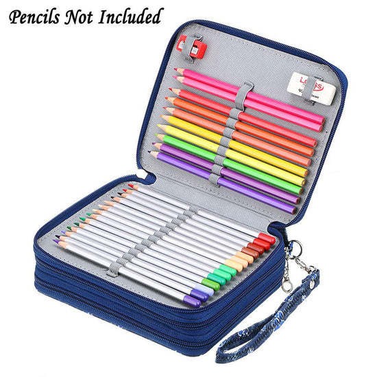 Portable 78-Slot Oxford Cloth Colored Pencil Zipper Case - Large Capacity Sketching & Drawing Stationery Pouch (Denim Flowers)