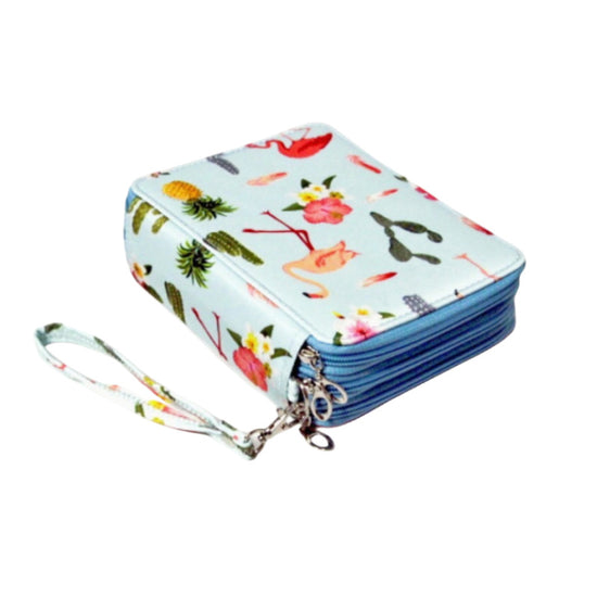 Portable 78-Slot Oxford Cloth Colored Pencil Zipper Case - Large Capacity Sketching & Drawing Stationery Pouch (Blue Flamingos)