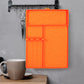 Orange Heavy-Duty Silicone Griddle Tool Mat Integrated Tool & Bottle Slots - Non-Stick BBQ Tool Draining Grease Mat and Seasoning Station