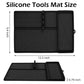 Black Heavy-Duty Silicone Griddle Tool Mat Integrated Tool & Bottle Slots - Non-Stick BBQ Tool Draining Grease Mat and Seasoning Station