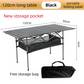 120CM Black Portable Folding Egg Roll Camping Table + 4-Pack 36CM Chairs with Storage Bag & Mesh Net- Heavy-Duty Carbon Steel Picnic Table for 6-8 People