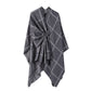 Grey Elegant Check Knit Travel Shawl with Stylish Side-Slit Design - Fall & Winter Luxurious Cashmere-Feel Pullover Cape (135 x 155 CM)