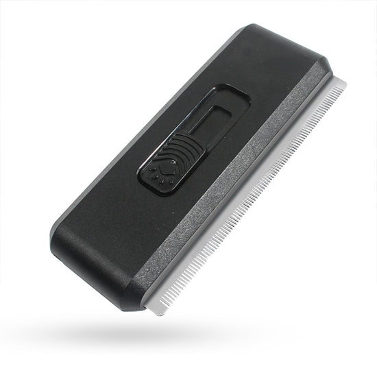 2-in-1 Black Self-Cleaning Pet Grooming Comb - Multi-Functional Stainless Steel Fur Remover for Pets, Furniture, and Clothing