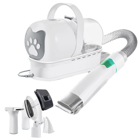 7-in-1 White Multifunctional Pet Grooming Vacuum Kit - Dog Cat Home Barber Shop & Low Noise Shedding Groomer with 1L Large Dust Cup