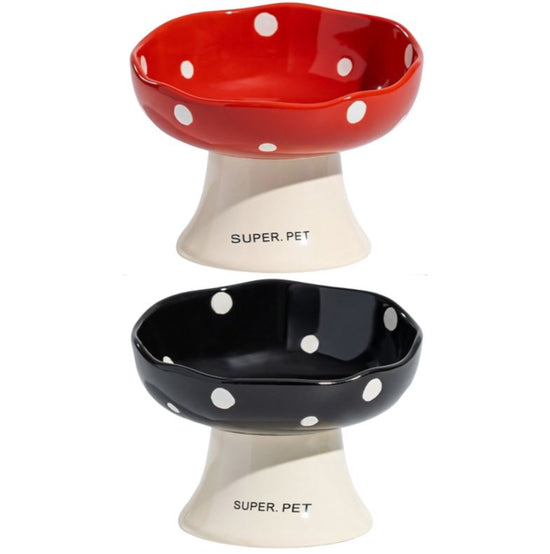 Red and Black Elevated 15° Tilted Ceramic Cat Bowl - Anti-Chin Acne Glaze Finish, Non-Slip Weighted Base & Neck Protection Pet Feeder