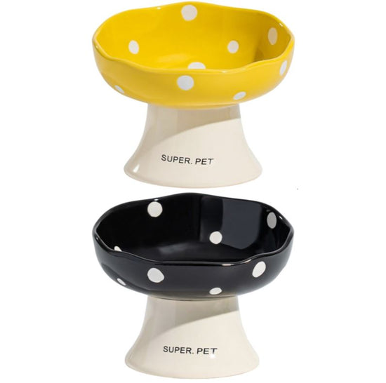 Yellow and Black Elevated 15° Tilted Ceramic Cat Bowl - Anti-Chin Acne Glaze Finish, Non-Slip Weighted Base & Neck Protection Pet Feeder