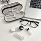 Black Leather Dual-Layer Eyewear Case with Mirror & Lens Care Kit - Rigid Travel Organizer for Glasses and Contact Lenses