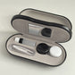 Black Leather Dual-Layer Eyewear Case with Mirror & Lens Care Kit - Rigid Travel Organizer for Glasses and Contact Lenses