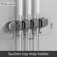 Grey Vacuum Suction Cup Mop & Broom Holder with 3 Roller Clips + 4 Hooks - Heavy Duty Waterproof Rack for Bathroom & Kitchen