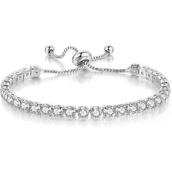 Silver High-Sparkle Cubic Zirconia Single Row Iced-Out Tennis Bracelet (5.7" to 11.3") - Minimalist Geometric Dainty Jewelry