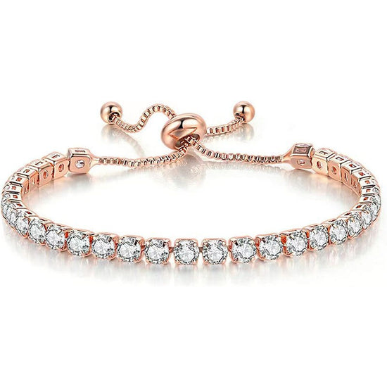 Rose Gold High-Sparkle Cubic Zirconia Single Row Iced-Out Tennis Bracelet (5.7" to 11.3") - Minimalist Geometric Dainty Jewelry