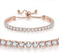Rose Gold High-Sparkle Cubic Zirconia Double Row Iced-Out Tennis Bracelet (5.7" to 11.3") - Minimalist Geometric Dainty Jewelry