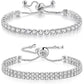 Silver High-Sparkle Cubic Zirconia Iced-Out Tennis Bracelet of Single Row & Double Row (5.7" to 11.3") - Minimalist Geometric Dainty Jewelry