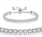 Silver High-Sparkle Cubic Zirconia Iced-Out Tennis Bracelet of Single Row & Double Row (5.7" to 11.3") - Minimalist Geometric Dainty Jewelry