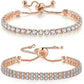 Rose Gold High-Sparkle Cubic Zirconia Iced-Out Tennis Bracelet of Single Row & Double Row (5.7" to 11.3") - Minimalist Geometric Dainty Jewelry