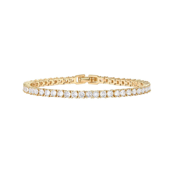 Gold 4.0mm Iced-Out Zirconia Tennis Bracelet with Secure Clasp - Classic Luxury Rhinestone Tennis Chain for Men & Women (8 Inches)