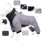 XL Size Grey Winter Waterproof Dog 4 Leg Jumpsuit for Full Body Warmth - Reflective Windproof Pet Puffer Coat with Integrated Harness