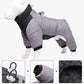 3XL Size Grey Winter Waterproof Dog 4 Leg Jumpsuit for Full Body Warmth - Reflective Windproof Pet Puffer Coat with Integrated Harness