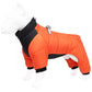 XL Size Orange Winter Waterproof Dog 4 Leg Jumpsuit for Full Body Warmth - Reflective Windproof Pet Puffer Coat with Integrated Harness