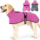 M Size Rose Red Winter Waterproof Dog Puffer Vest with Adjustable Neckline / Belt and Leash Access - Reflective Long-Pile Fleece Lined Warm Cloak