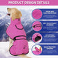 XL Size Rose Red Winter Waterproof Dog Puffer Vest with Adjustable Neckline / Belt and Leash Access - Reflective Long-Pile Fleece Lined Warm Cloak