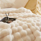 White Luxury Tuscany Fleece Rabbit Fur Bubble Blanket (180 x 200 CM) - Double-Sided Thickened Soft Plush Bedding & Large Bed Blanket