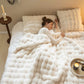 White Luxury Tuscany Fleece Rabbit Fur Bubble Blanket - Double-Sided Thickened Soft Plush Large Bedding Set(180x200 CM Large Blanket + 2 Pack 45x45 CM Cushion Cover)