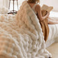 White Luxury Tuscany Fleece Rabbit Fur Bubble Blanket - Double-Sided Thickened Soft Plush Extra Large Bedding Set(200x230 CM Large Blanket + 2 Pack 45x45 CM Cushion Cover)