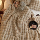Brown Luxury Tuscany Fleece Rabbit Fur Bubble Blanket - Double-Sided Thickened Soft Plush Large Bedding Set(180x200 CM Large Blanket + 2 Pack 45x45 CM Cushion Cover)