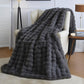 2-Pack Black Grey Luxury Tuscany Fleece Rabbit Fur Bubble Blanket (45 x 45 CM) - Double-Sided Thickened Soft Plush Bedding & Cushion Cover