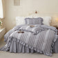 White Elegant Ruffle Seersucker Duvet Cover with 2PCS Pillow Shams - 3-Piece Vertical Stripe Clipped Floral Textured Bedding (Full Size 200 x 229 CM)