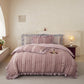 Pink Elegant Ruffle Seersucker Duvet Cover with 2PCS Pillow Shams - 3-Piece Vertical Stripe Clipped Floral Textured Bedding (Queen Size 229 x 229 CM)