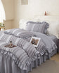 Grey Elegant Ruffle Seersucker Duvet Cover with 2PCS Pillow Shams - 3-Piece Vertical Stripe Clipped Floral Textured Bedding (Full Size 200 x 229 CM)