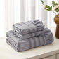 Grey Elegant Ruffle Seersucker Duvet Cover with 2PCS Pillow Shams - 3-Piece Vertical Stripe Clipped Floral Textured Bedding (Full Size 200 x 229 CM)