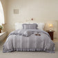 Grey Elegant Ruffle Seersucker Duvet Cover with 2PCS Pillow Shams - 3-Piece Vertical Stripe Clipped Floral Textured Bedding (King Size 264 x 229 CM)