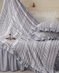 Black Elegant Ruffle Seersucker Duvet Cover with 2PCS Pillow Shams - 3-Piece Vertical Stripe Clipped Floral Textured Bedding (Queen Size 229 x 229 CM)