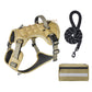 3-Piece Khaki Tactical Dog Harness Set (S Size) - Heavy Duty No-Pull Vest with Detachable Tactical Pouch & Climbing Rope Leash