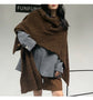 Brown Premium Knitted Wool Blend Poncho - Elegant Thickened Drape Shawl & Cape Cardigan Coat